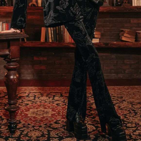 Disturbia Zodiac Print Split Flare Trousers | NWOT  size US 10 - Picture 1 of 10
